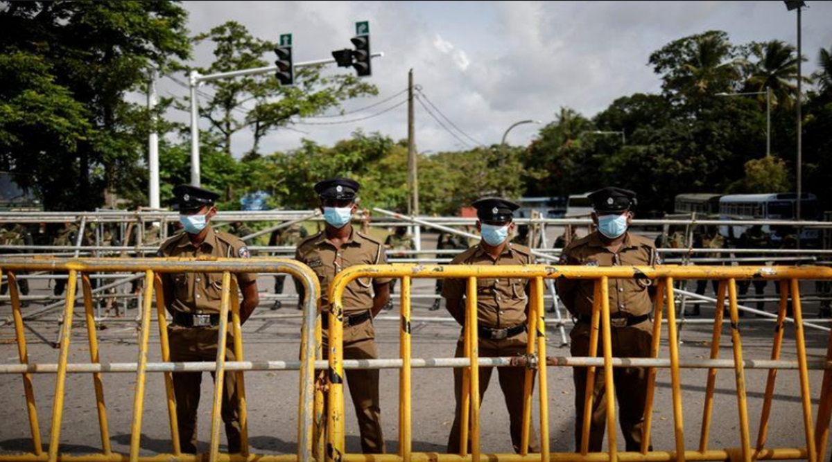 Police guarding in the emergency situation as per government's order in Sri Lanka